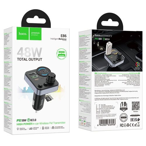 Car transmitter bluetooth Hoco 2 x USB A + USB C QC3.0 PD 48W E86 black