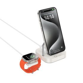   HOCO vezeték nélküli töltő 3in1 kompatibilis Apple Watch 3A 5W CQ16A tejfehér