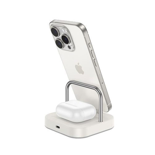 HOCO vezeték nélküli töltő 3in1 kompatibilis Apple Watch 3A 5W CQ16A tejfehér