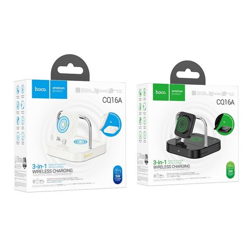 HOCO vezeték nélküli töltő 3in1 kompatibilis Apple Watch 3A 5W CQ16A tejfehér