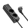 HOCO extension cord 2 socket + USB A + 3 x Type C PD QC3.0 3A 67W NS10 2 m fekete