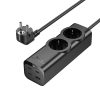 HOCO extension cord 2 socket + USB A + 3 x Type C PD QC3.0 3A 67W NS10 2 m fekete