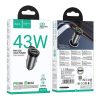 HOCO autós töltő USB A + Type C + kábel Type C to Lightning PD QC3.0 43W NZ16A fém szürke