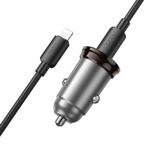 Autós töltő Hoco 2 x USB C QC PD 45W + kábel USB C - Lightning NZ16B fém szürke
