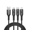 WiWU - Starlink Series Adatkáble Wi-045E 3w1 USB A to USB C, Micro USB, Lightning 3,1A 1m - fekete