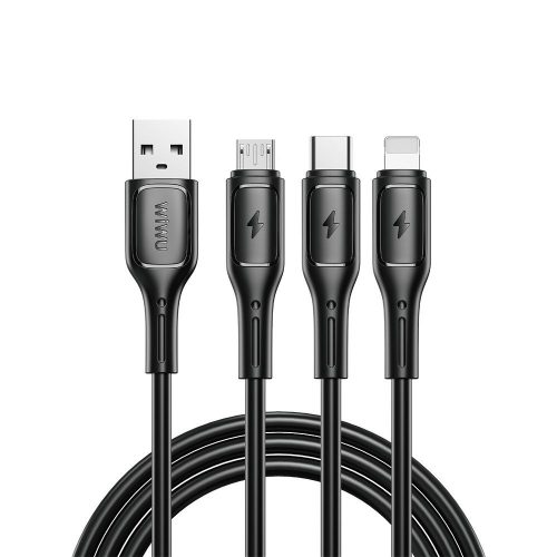 WiWU - Starlink Series Adatkáble Wi-045E 3w1 USB A to USB C, Micro USB, Lightning 3,1A 1m - fekete