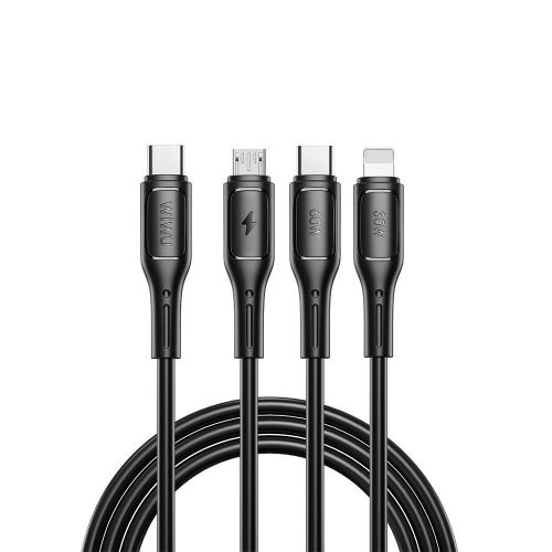 WiWU - Starlink Series Adatkáble Wi-046E 3w1 USB C to USB C, Micro USB, Lightning 60W 1m - fekete