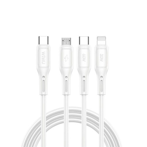 WiWU - Starlink Series Adatkáble Wi-046E 3w1 USB C to USB C, Micro USB, Lightning 60W 1m - fehér