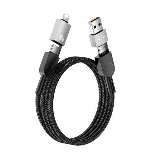 WiWU - Raptor series Adatkáble Wi-C051 4in1 Gyors Töltés USB A/USB C to C+L 100W 1,2m - fekete