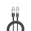 WiWU - Raptor series Adatkáble Wi-C051 4in1 Gyors Töltés USB A/USB C to C+L 100W 1,2m - fekete