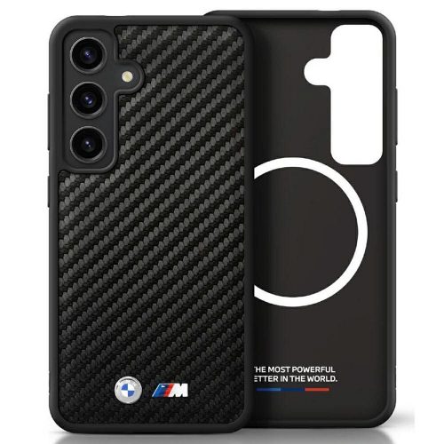 BMW tok SAMSUNG S25 készülékhez, kompatibilis MagSafe-dal BMHMS25S24PUCILK (PU Carbon Metal Logos) fekete