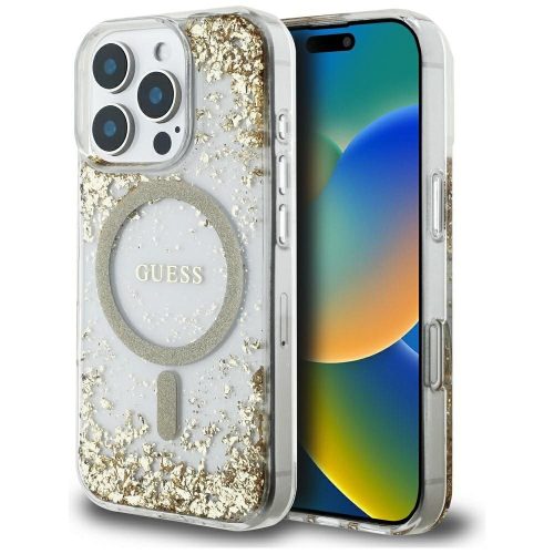 GUESS tok az IPHONE 16 Pro készülékhez, kompatibilis a MagSafe rendszerrel GUHMP16LRGRGED (gyanta aljú csillogó) arany