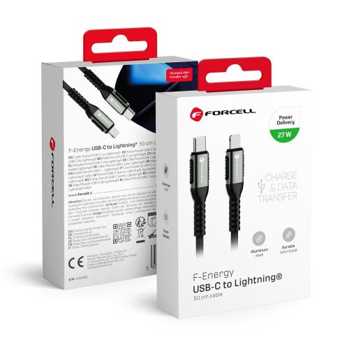 FORCELL F-ENERGY C259 cable Type C to Lightning PD 3A 27W Cafule 0,5 m black