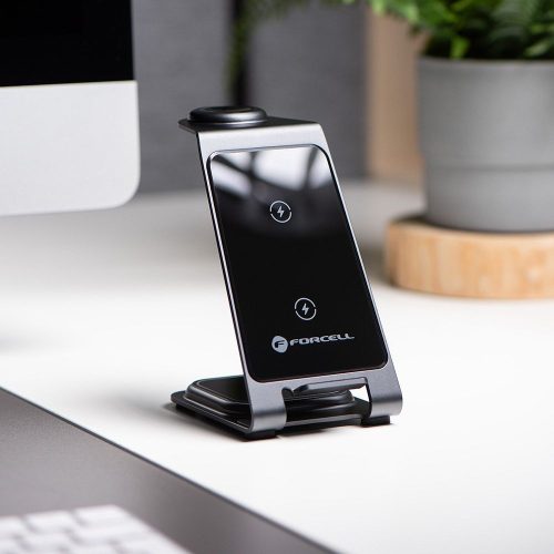 Forcell F-ENERGY Simply Charge 3in1 kompatibilis a Apple Watch és Samsung Watch szürke színben