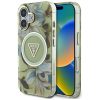 GUESS tok az IPHONE 16-hoz, kompatibilis a MagSafe-fel GUHMP16SHFLPEDN (IML Fém Csillogó Virágok Háromszög) zöld