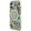 GUESS tok az IPHONE 16-hoz, kompatibilis a MagSafe-fel GUHMP16SHFLPEDN (IML Fém Csillogó Virágok Háromszög) zöld