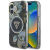 GUESS tok az IPHONE 16-hoz, MagSafe kompatibilis GUHMP16SHFLPEDK (IML Metal Glitter Flowers Triangle) fekete