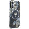 GUESS tok az IPHONE 16-hoz, MagSafe kompatibilis GUHMP16SHFLPEDK (IML Metal Glitter Flowers Triangle) fekete
