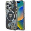 GUESS tok IPHONE 16 Pro Max-hoz, kompatibilis MagSafe-fel GUHMP16XHFLPEDK (IML Metal Glitter Flowers Triangle) fekete