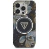 GUESS tok IPHONE 16 Pro Max-hoz, kompatibilis MagSafe-fel GUHMP16XHFLPEDK (IML Metal Glitter Flowers Triangle) fekete