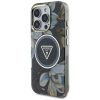 GUESS tok IPHONE 16 Pro Max-hoz, kompatibilis MagSafe-fel GUHMP16XHFLPEDK (IML Metal Glitter Flowers Triangle) fekete