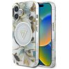 GUESS tok IPHONE 16-hoz, kompatibilis MagSafe-lel GUHMP16SHFLPEDH (IML Metal Glitter Flowers Triangle) fehér