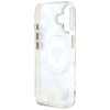 GUESS tok IPHONE 16-hoz, kompatibilis MagSafe-lel GUHMP16SHFLPEDH (IML Metal Glitter Flowers Triangle) fehér
