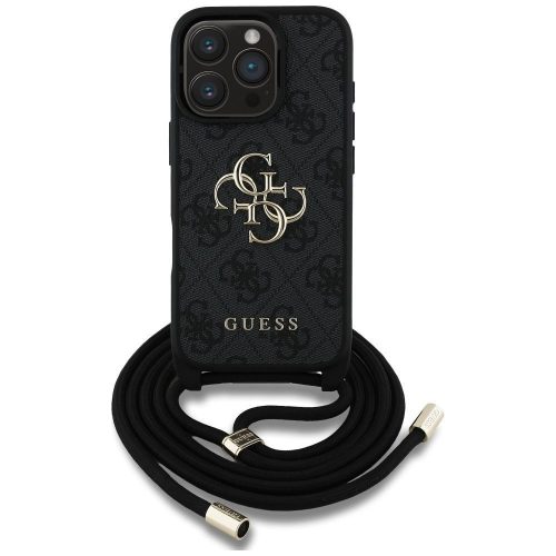 GUESS tok IPHONE 16 Pro-hoz GUHCP16LP4GMGCRK (CBDY PU 4G Big Logo W/Cord Strap) fekete