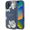 GUESS tok iPHONE 16-hoz, MagSafe kompatibilis GUHMP16SPGNMPLMB (PU Grained Flowers Classic Logo) kék