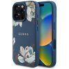 GUESS tok iPHONE 16 Pro-hoz, kompatibilis a MagSafe-vel GUHMP16LPGNMPLMB (PU Grained Flowers Classic Logo) kék