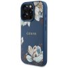 GUESS tok iPHONE 16 Pro-hoz, kompatibilis a MagSafe-vel GUHMP16LPGNMPLMB (PU Grained Flowers Classic Logo) kék