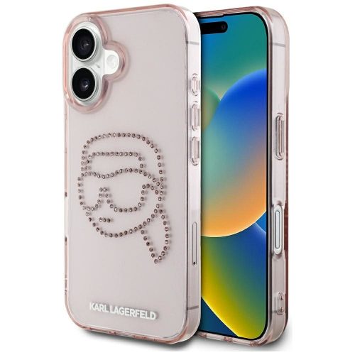 KARL LAGERFELD tok IPHONE 16-hoz KLHCP16SHKHDCELP (IML Rhinestones S K Head) rózsaszín