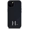 KARL LAGERFELD tok az IPHONE 15-höz, kompatibilis a MagSafe technológiával KLHMP15SSCMKMPCK (Szilikon Kezdőbetű Fém Logó) fekete