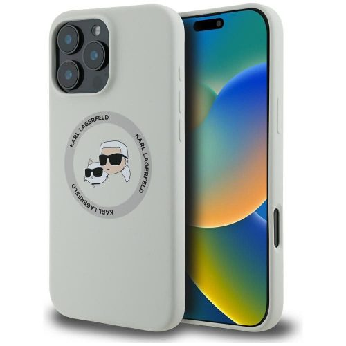 KARL LAGERFELD tok iPHONE 16 Pro-hoz, MagSafe-kompatibilis KLHMP16LSKCHTCE (Szilikon KC Heads) bézs