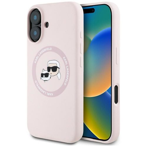 KARL LAGERFELD tok IPHONE 16-hoz, kompatibilis MagSafe-dal KLHMP16SSKCHTCP (Szilikon KC fejek) rózsaszín