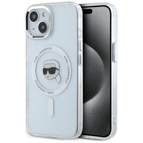 KARL LAGERFELD tok az IPHONE 15 Plus-hoz, MagSafe kompatibilis KLHMP15MHLSKIH (IML Metal K Head) fehér