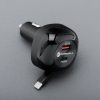 FORCELL F-ENERGY Alu autós töltő visszahúzható kábellel Type C és Type C + USB A aljzatokkal PD QC4.0 SFC2.0 3A 75W fekete