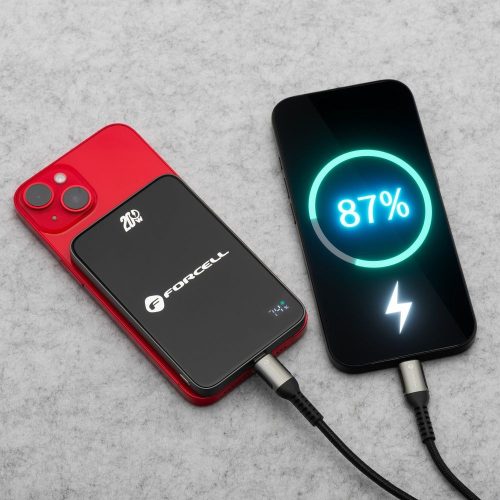 FORCELL F-ENERGY F5K8 Super Slim powerbank kompatibilis a(z) MagSafe PD3.0 QC4.0 15W 5000 mAh fekete színben