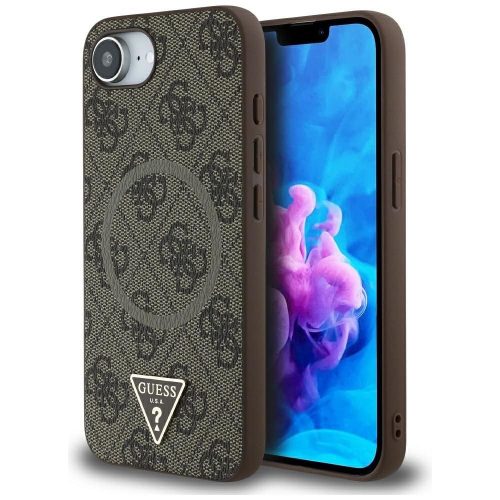 GUESS tok IPHONE 16e-hez (SE 4 2025), kompatibilis a MagSafe-dal GUHMPSE4P4TDPW (PU 4G RingTriangle Logo) barna