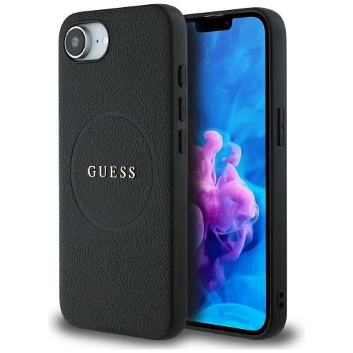GUESS tok az IPHONE 16e (SE 4 2025) készülékhez, MagSafe kompatibilis GUHMPSE4PGHSMMK (PU Grained arany Ring) fekete