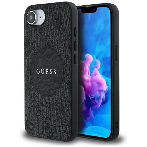 GUESS case for IPHONE 16e (SE 4 2025) compatible with MagSafe GUHMPSE4P4PGRSGK (PU 4G Circle W/ Classic Logo) black