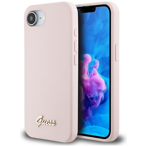 GUESS case for IPHONE 16e (SE 4 2025) compatible with MagSafe GUHMPSE4SMBSLP (Silicone Script Metal Logo) pink