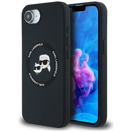 KARL LAGERFELD tok iPHONE 16e (SE 4 2025) készülékhez, MagSafe kompatibilis KLHMPSE4SKCHTCK (Szilikon Dupla Fejű) fekete