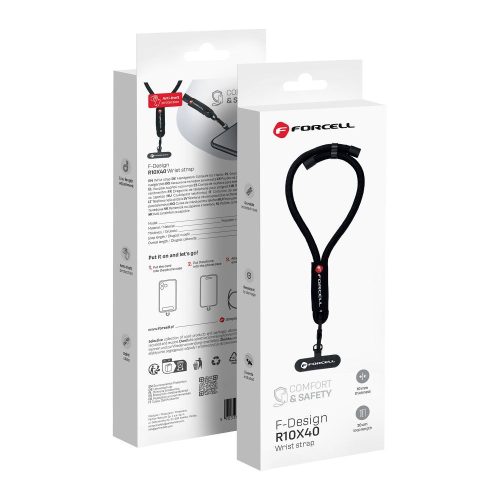 FORCELL F-DESIGN R10X40 csuklópánt telefonhoz állítható hosszúsággal (max 20cm a hurokban) fekete