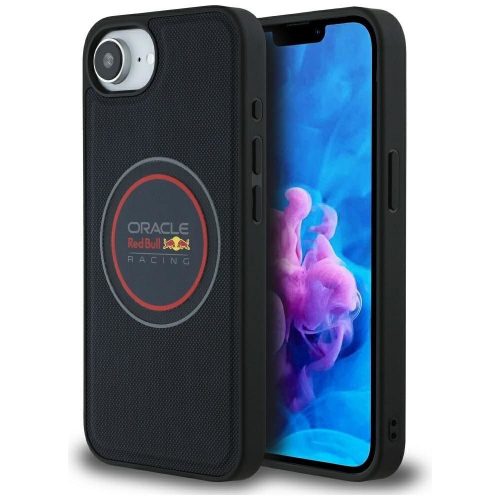 piros BULL tok IPHONE 16e (SE 4 2025) készülékhez, kompatibilis MagSafe-fel, cikkszám: RBHMPSE424PUMEVR (hálós PU logó és piros gyűrű), sötétkék