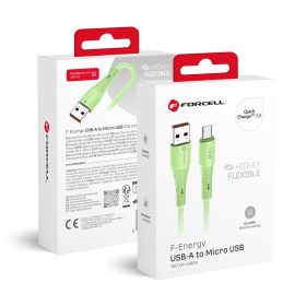   FORCELL F-ENERGY C341 kábel USB A-ról Micro USB QC3.0-ra 2,4A 18W Szilikon 1 m zöld