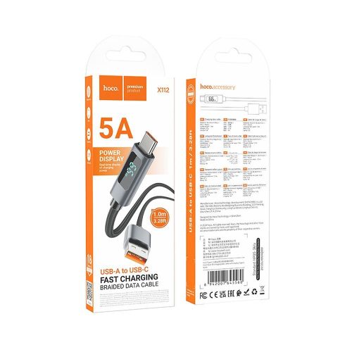 Cable USB A to USB C Hoco 5A with display 1 m X112 black