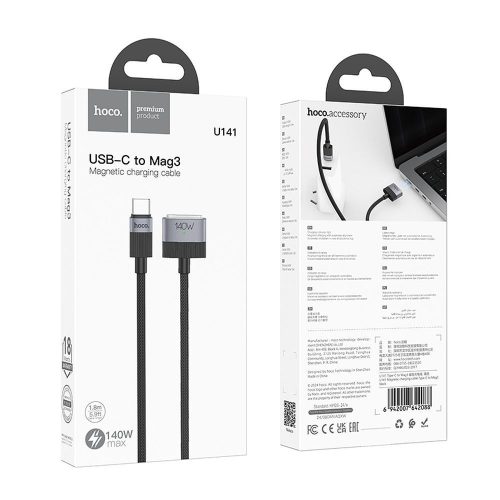 Kábel USB C to Mag3 Hoco 5A 140W mágneses 1,8 m U141 fekete