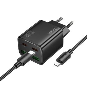   Telefon töltő Hoco 2 x USB C + 2 x USB A QC3.0 PD 3A 20W + kábel USB C to Lightning N55 fekete