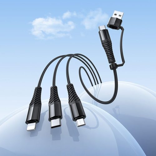Kábel 3 az 1-ben USB C / USB A Lightning + USB C + Micro USB Hoco 1 m X123 fekete